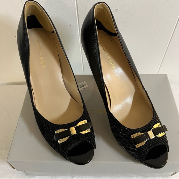 Cute black stilettos with bow detail open toed high heeled shoes - Picture 9 of 11